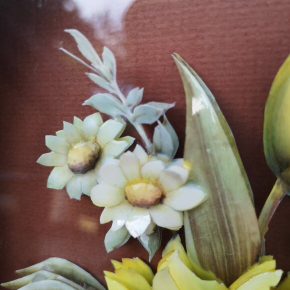 Vintage 3D Decoupage Yellow Tulips Picture In Wooden Frame 14"x12" - Picture 7 of 12